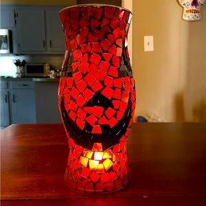 🎃Vintage Halloween Glass Mosaic Jack o’ Lantern Votive🎃